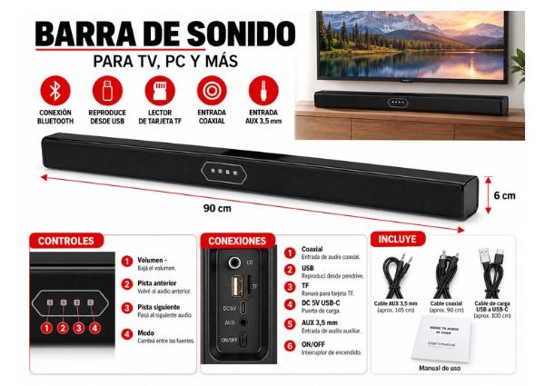 &ua PARLANTE BT BLUETOOTH BARRA SONIDO M-5029